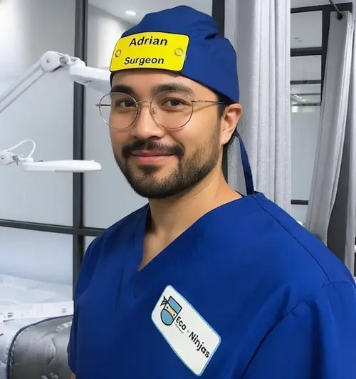 Eco Ninjas Elastic Back Theatre Badge Hat in Royal Blue — rear view